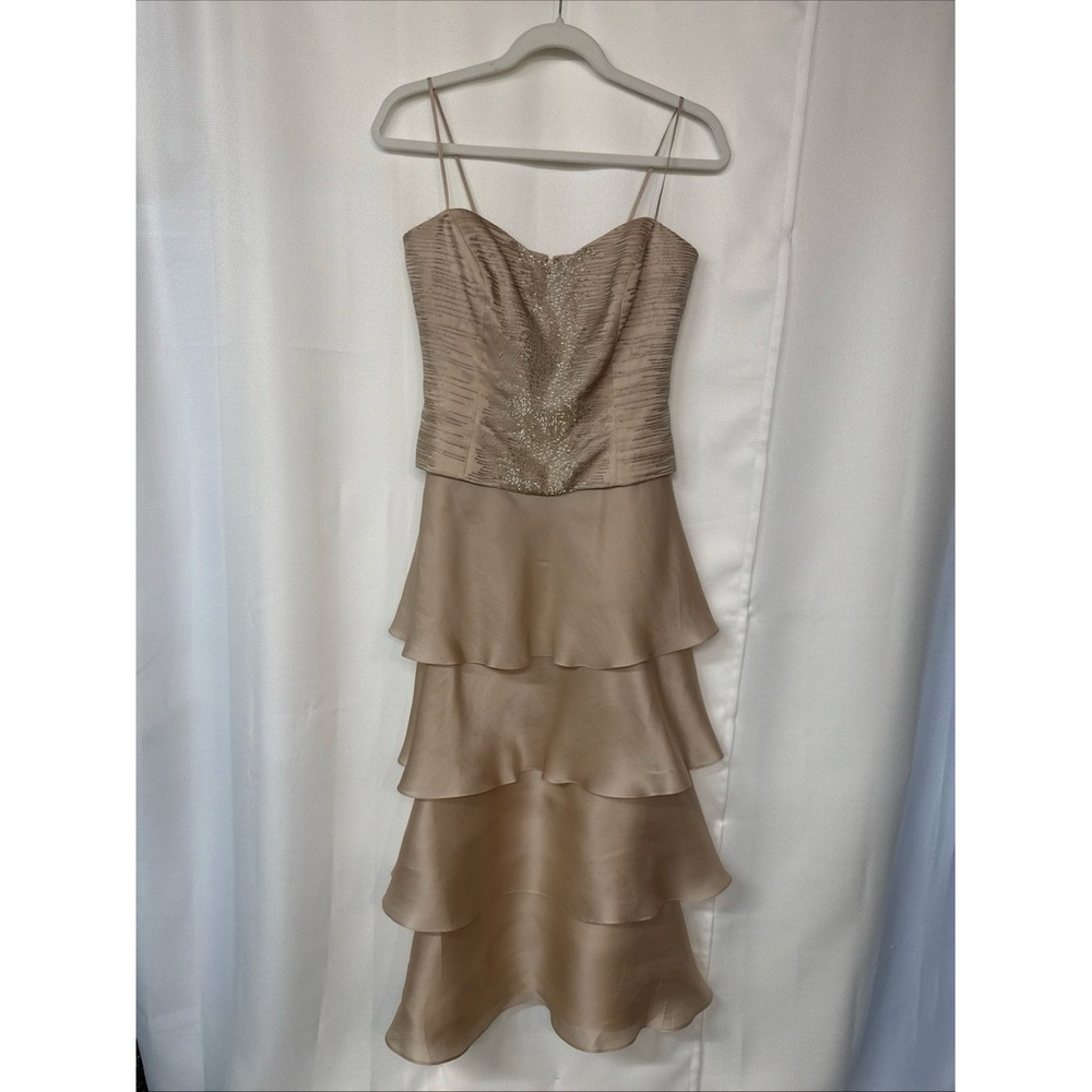 Daymor Couture Sz 4 Shimmer Silk Beaded Bodice Tiered Ruffle Gown Dress & Shawl
